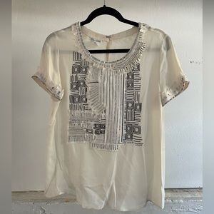 Oscar de la Renta Silk Embellished Top